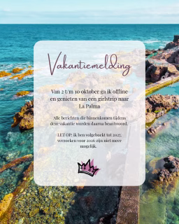 Nog even een korte vakantie in het vooruitzicht! En aangezien ik toch geheel volgeboekt ben ga ik helemaal offline. 

Van 2 t/m 10 oktober ben ik op vakantie, berichten worden daarna in behandeling genomen. Aanvragen voor 2026 zijn niet meer mogelijk.